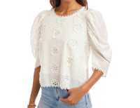 Karen Kane - Puff Sleeve Embroidered Top - Petite