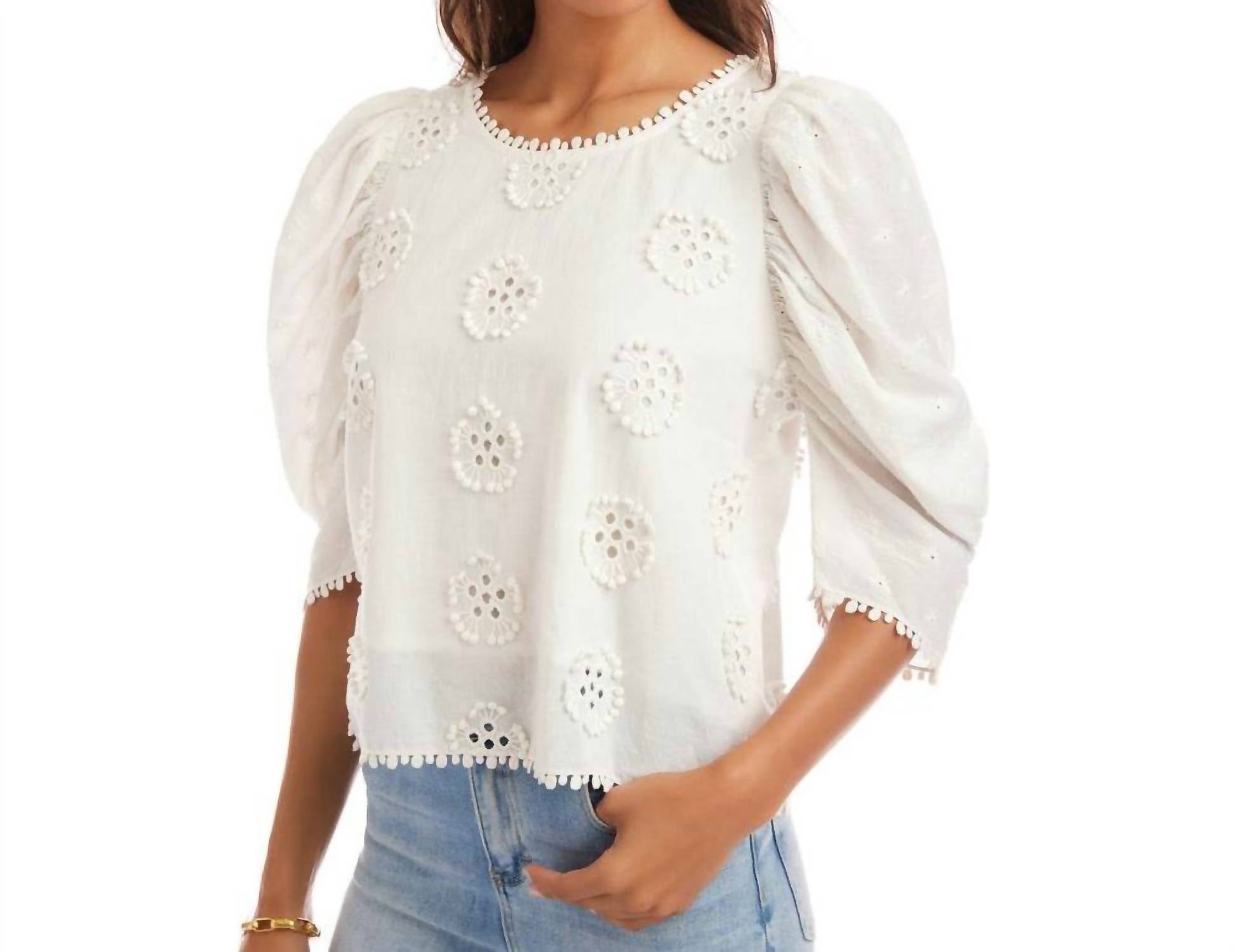 Karen Kane - Puff Sleeve Embroidered Top - Petite