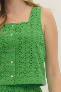 Entro - Eyelet Buttoned Sleeveless Top