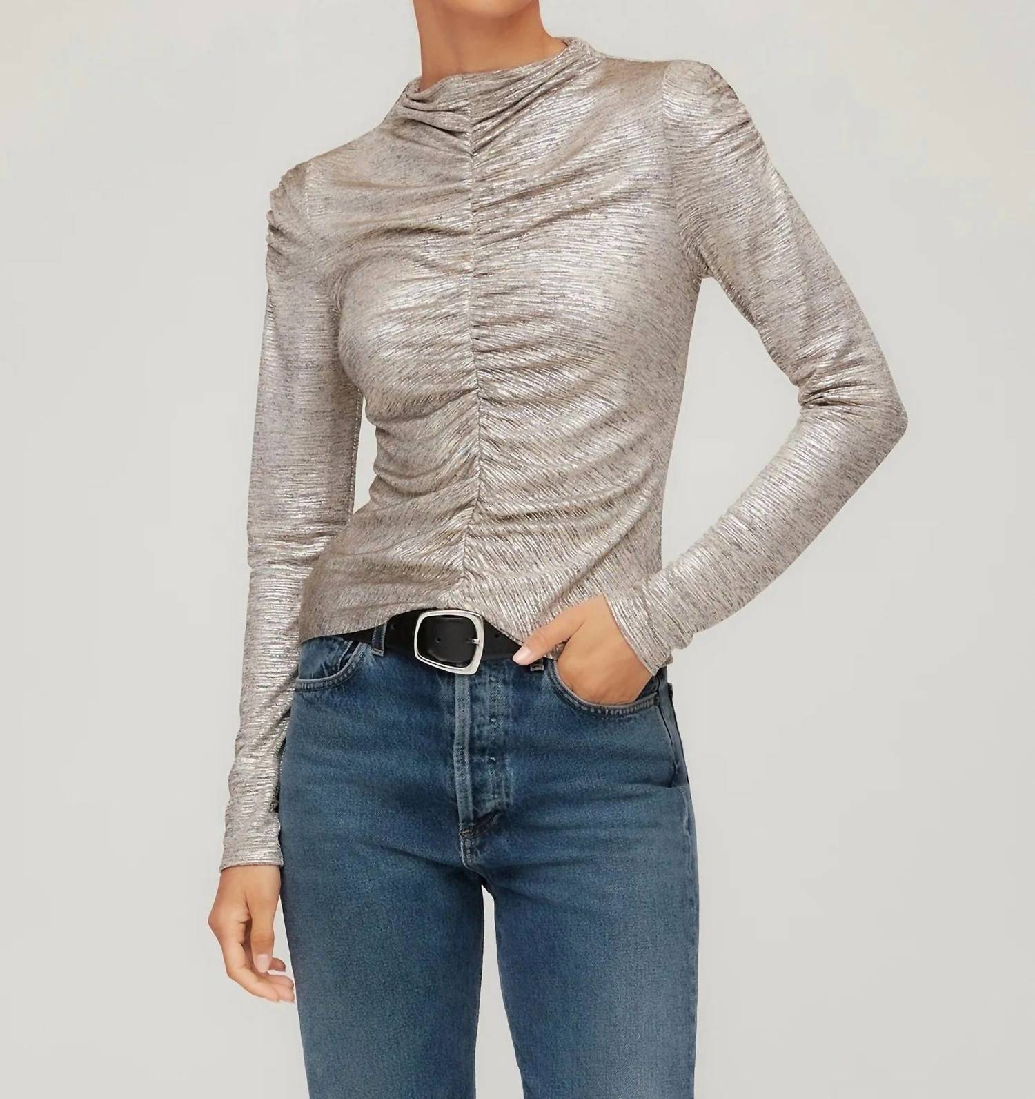 Fifteen Twenty Ruched Selena Top in gold dust 1 - women's long sleeve top