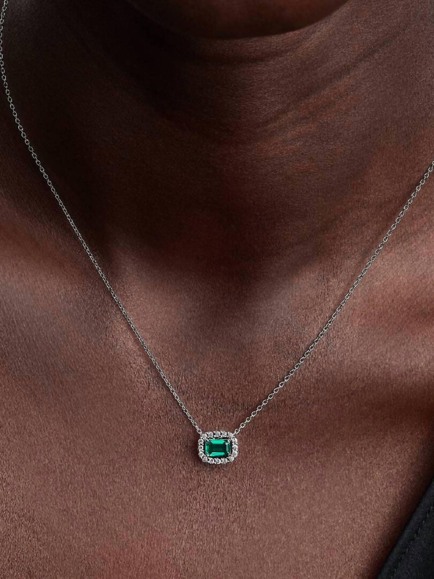 Pandora - Rectangular Sparkling Halo Pendant Necklace
