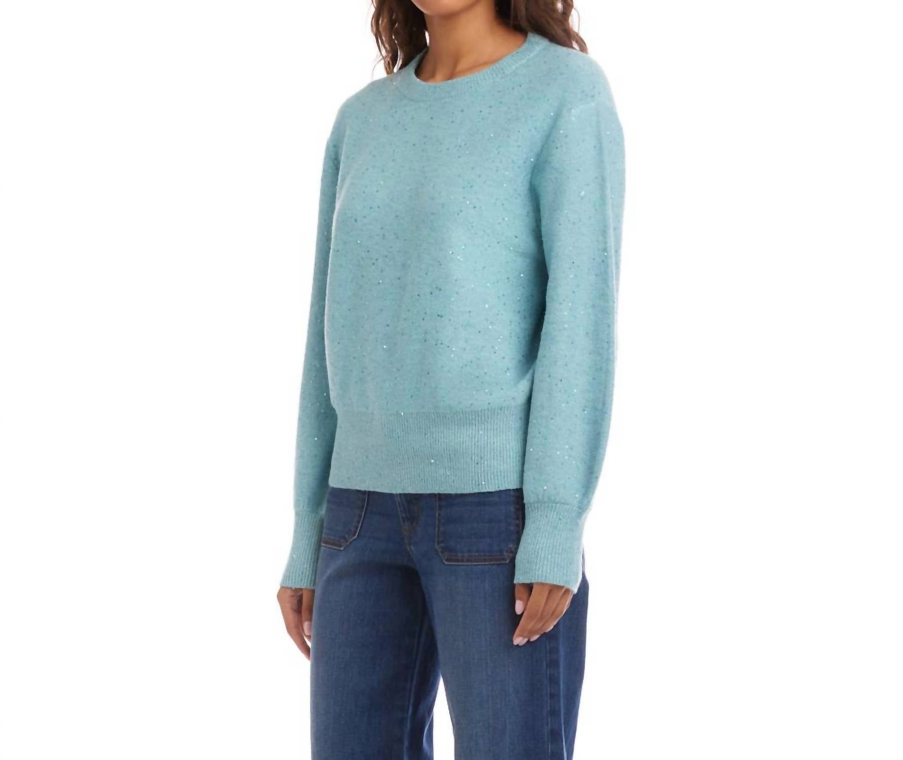 Karen Kane Sequin Crewneck Sweater in aqua - women's sweater - detail view