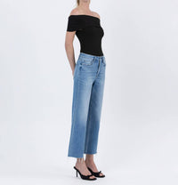 Flying Monkey - Lainey High Rise Raw Hem Crop Slim Wide Jeans
