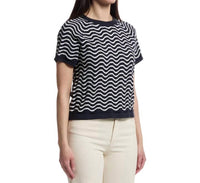 Lilla P Wave Stitch Sweater in navy white - women's sweater - alternate view