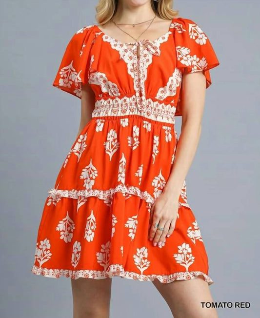 Umgee - Floral Ruffle Trim Tiered Mini Dress