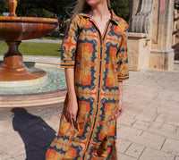 IslaPayal Rhea Midi Dress in fall garden - women's dress - detail view