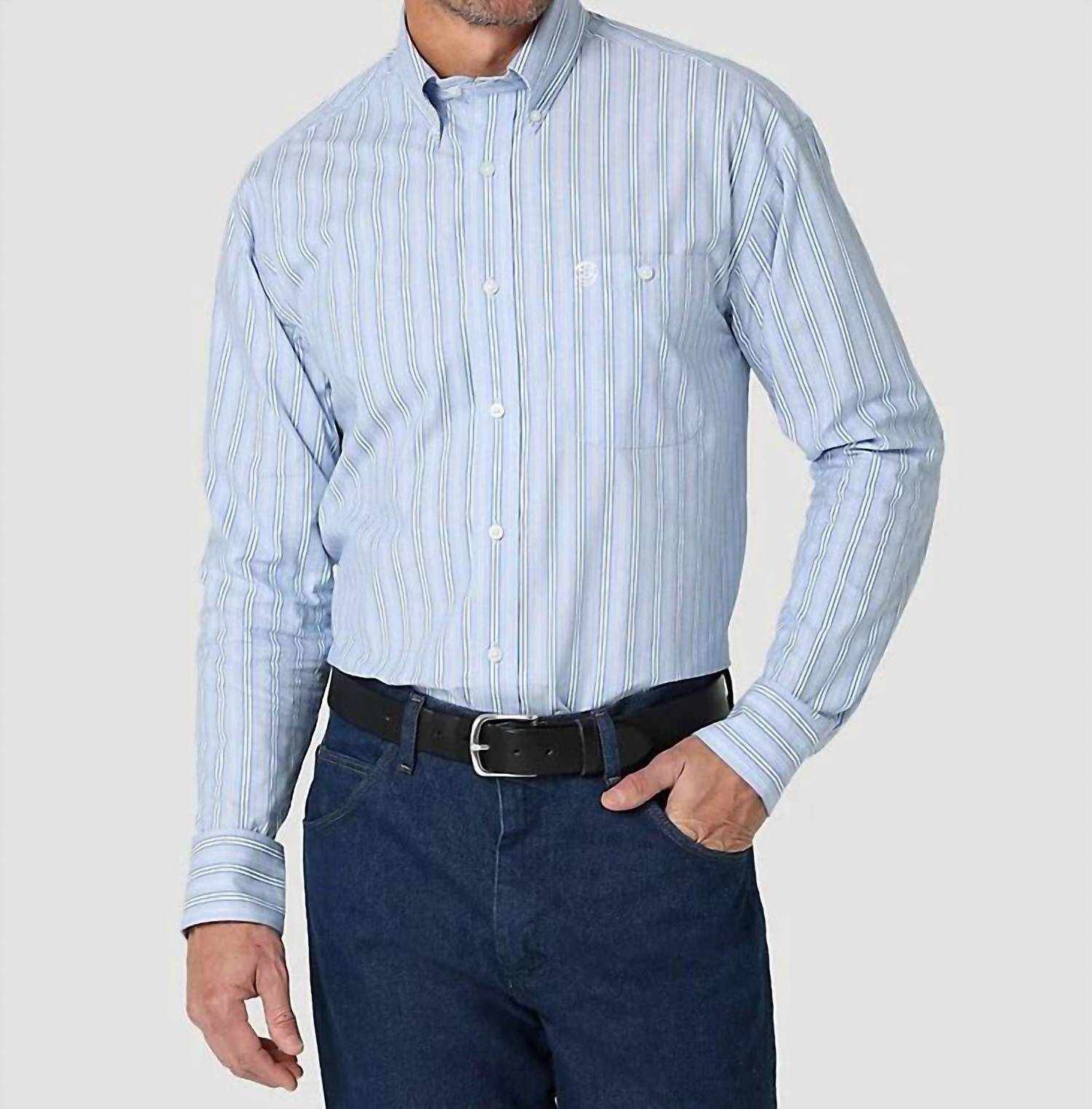 Wrangler - George Strait Long Sleeve Button Down One Pocket Stripe Shirt