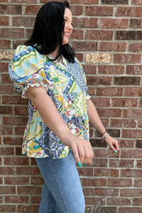Easel - Patchwork Print Top