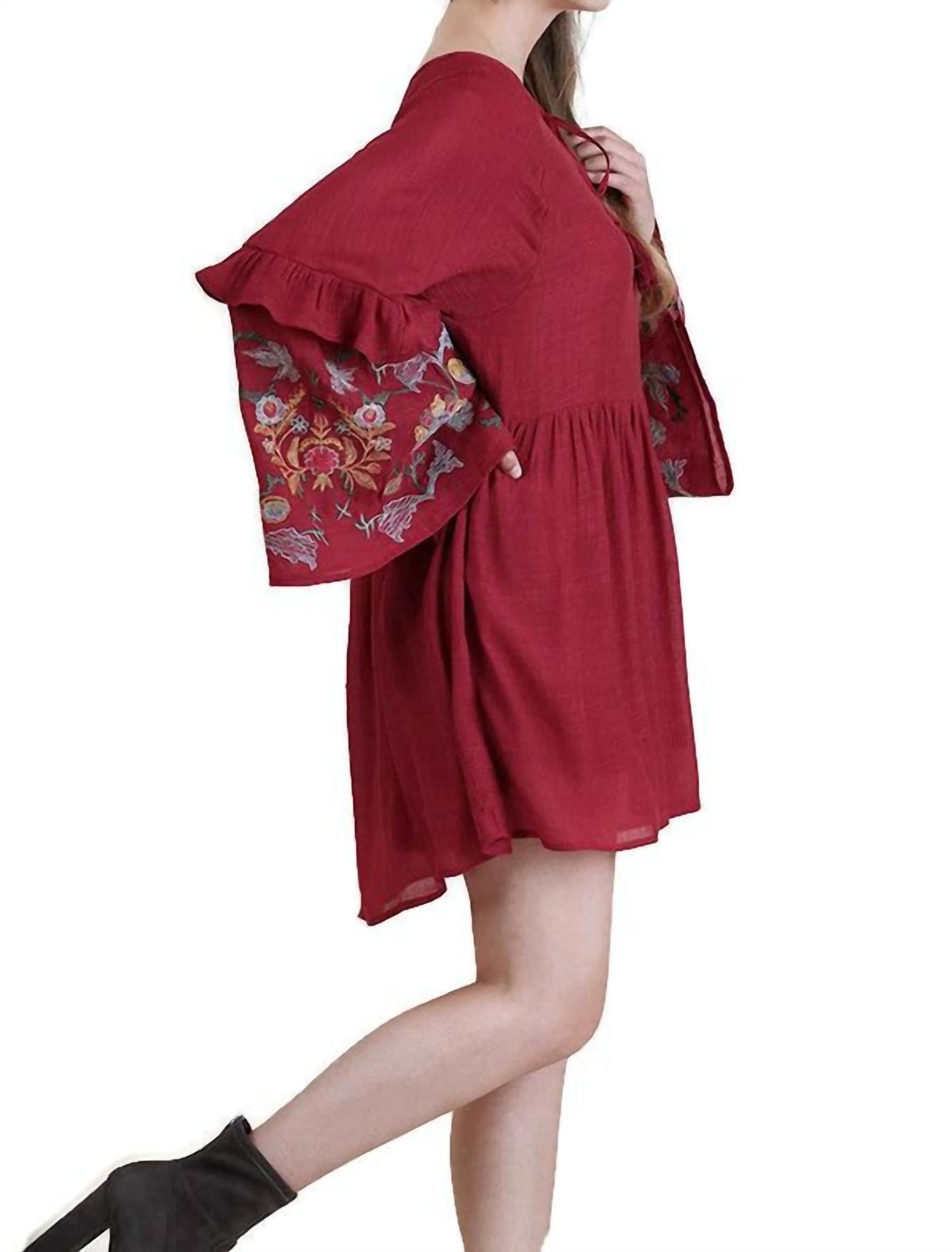 Umgee - Ruffled Embroidered Keyhole Dress