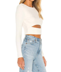 Lovers + Friends Clea Long Sleeve Ribbed Crop Top in yellow - women's shirt - detail view