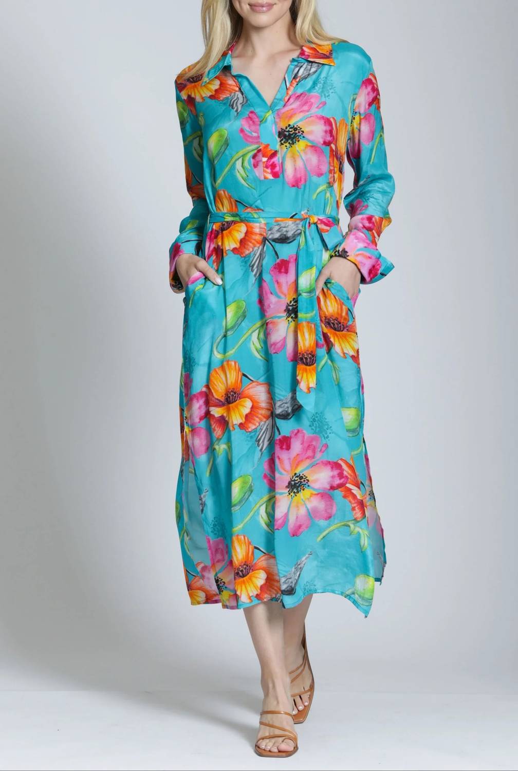 Apny - Tropical Bloom Half Placket Maxi Dress