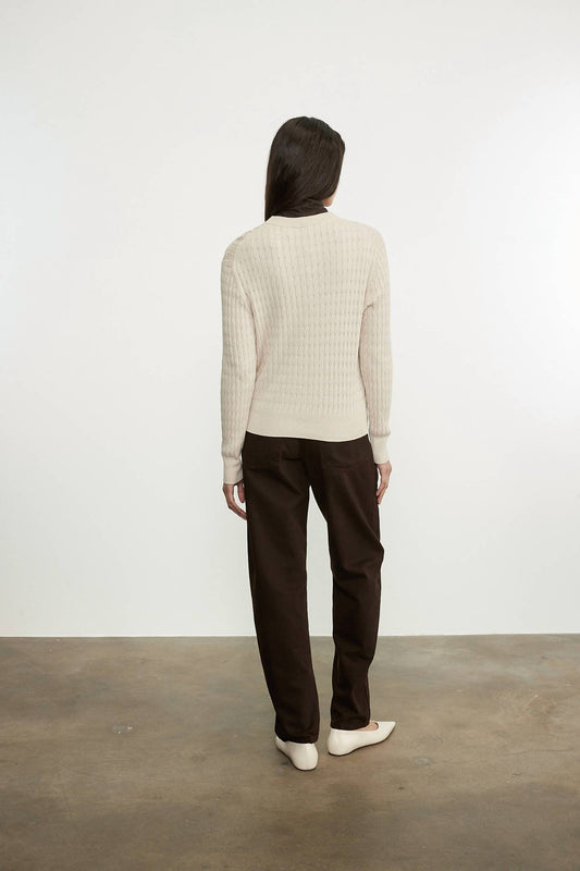 Enza Costa - CASHMERE COTTON CABLE KNIT EASY CREW SWEATER