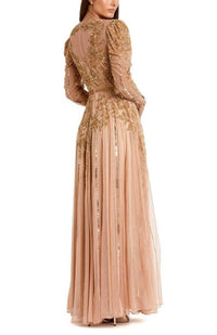 Mac Duggal - Beaded Illusion Puff Sleeve Gown
