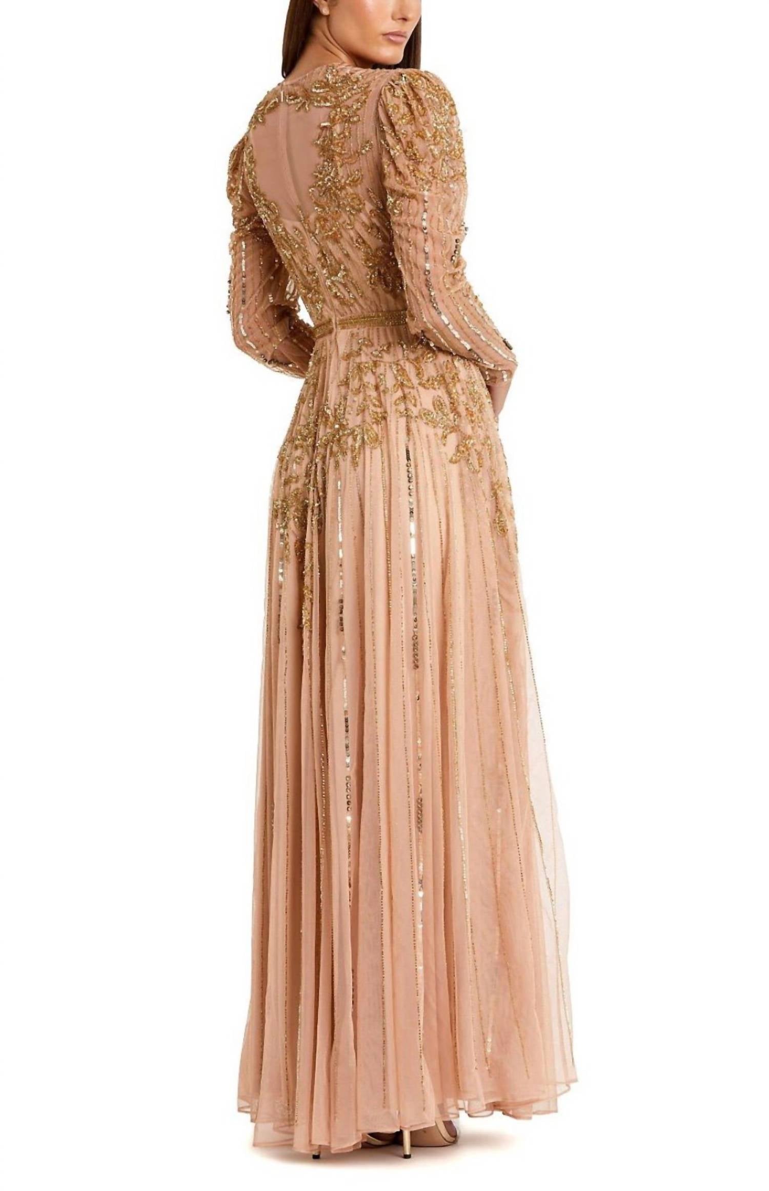 Mac Duggal - Beaded Illusion Puff Sleeve Gown