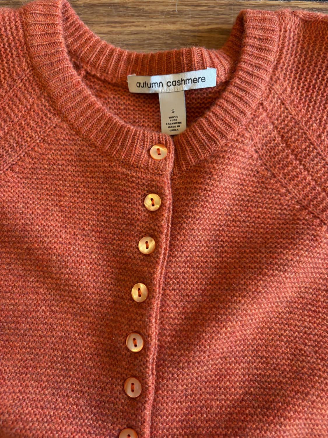 Autumn Cashmere Women's Cable Sleeve Henley Sweater in terra cotta - women's sweater - alternate view