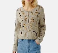 Oui Cardigan Sequin Top in off white gold - women's cardigan
