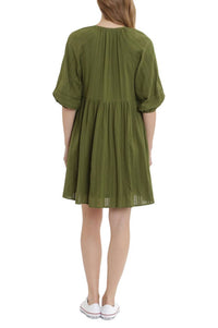London Times - V-neck Elastic Hems Short Blouson Cotton Dress