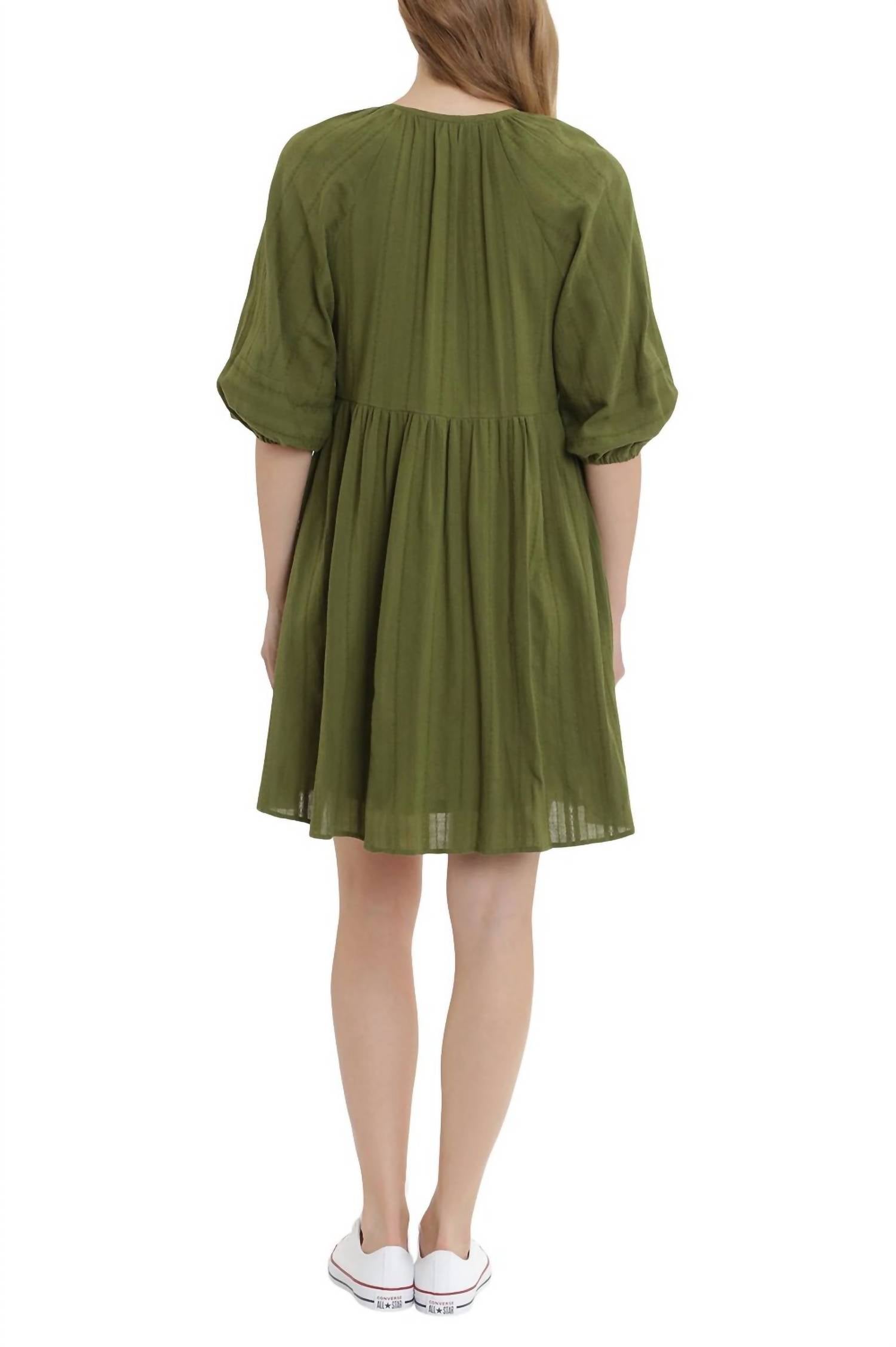 London Times - V-neck Elastic Hems Short Blouson Cotton Dress