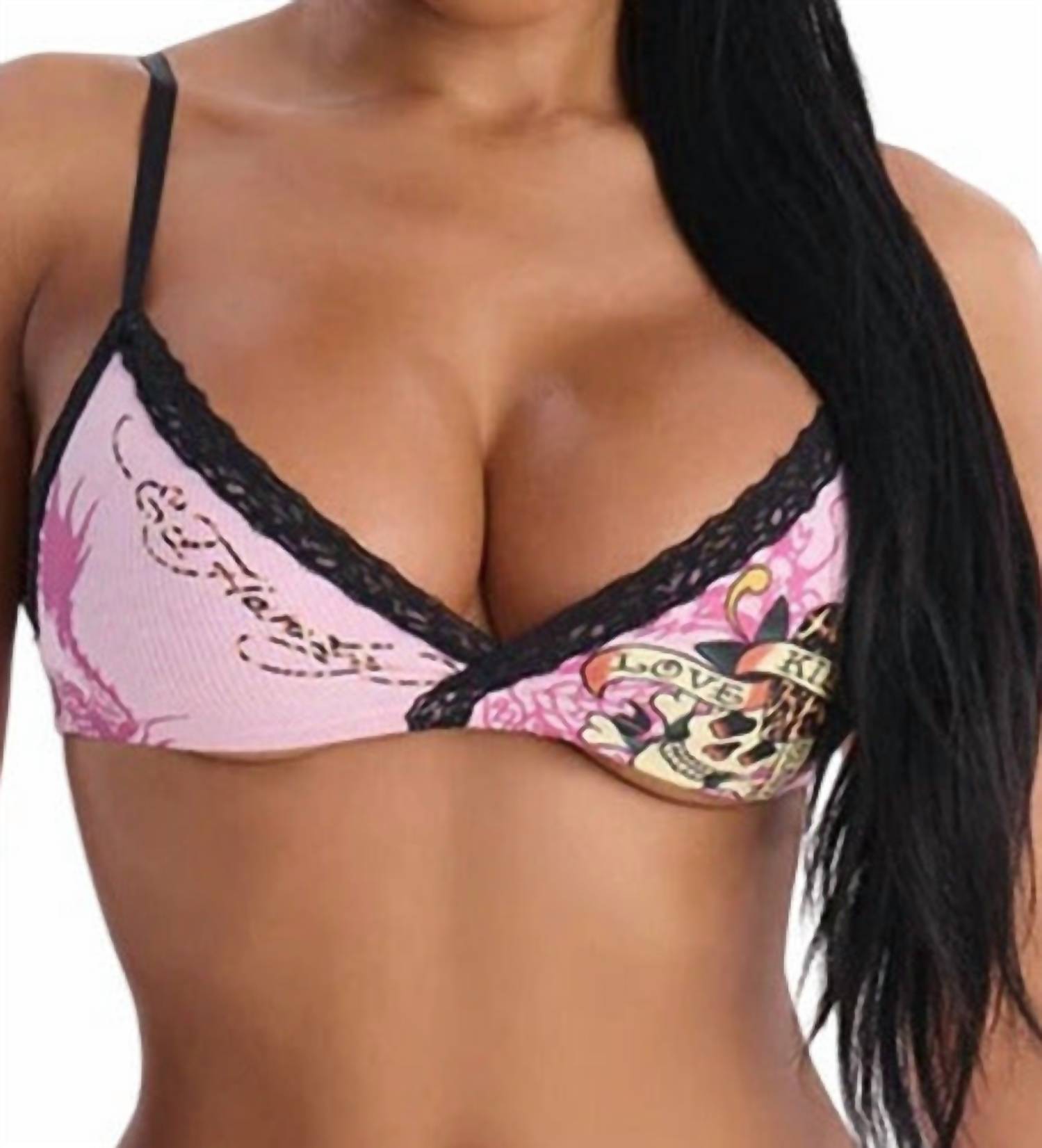 Ed Hardy Love Kills Slowly Leopard Skull Bralette Bra in bubble gum - women's intimate