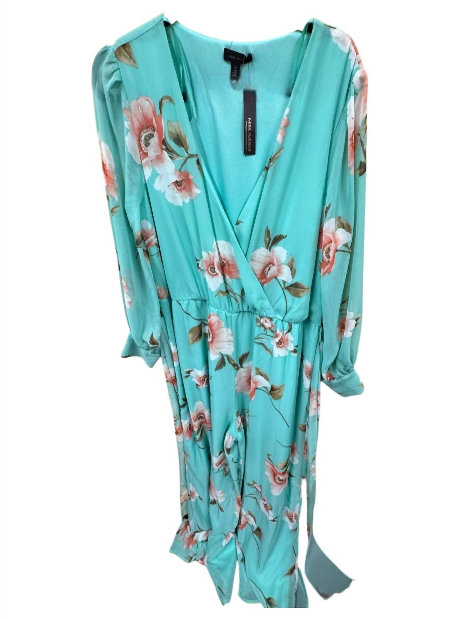 Miss Avenue Women's V Neck Floral Jumper in mint multi - women's pants