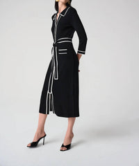 Joseph Ribkoff - Contrast Trim Belted Midi Shirt Dress