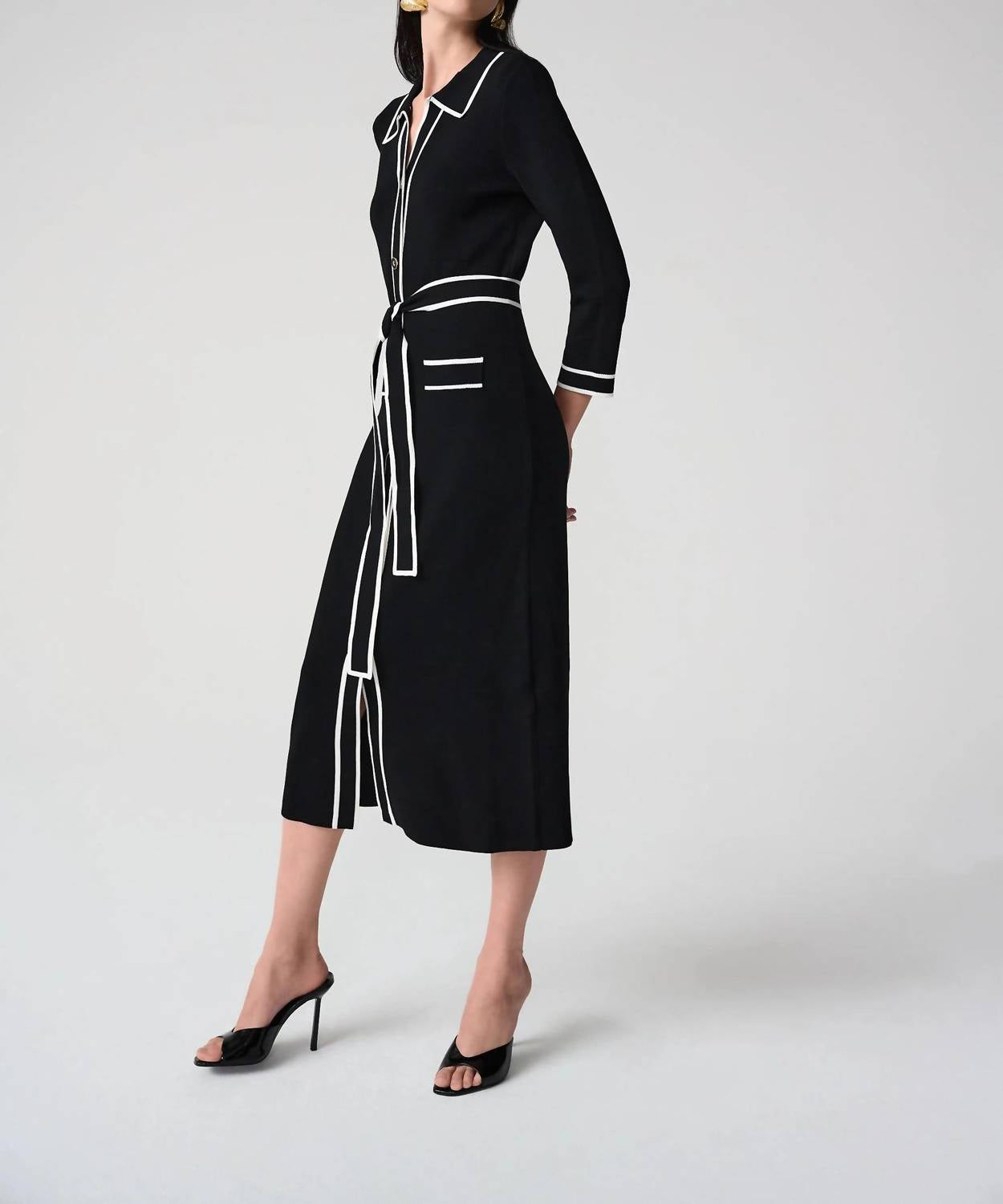 Joseph Ribkoff - Contrast Trim Belted Midi Shirt Dress