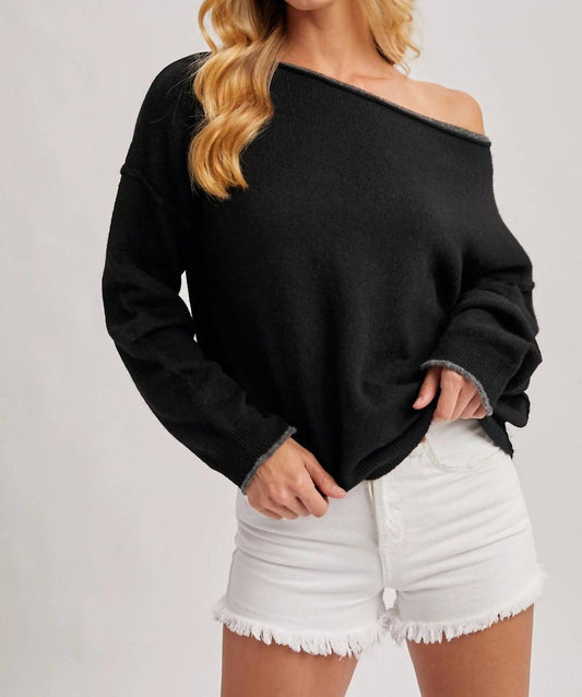 Bluivy - Boat Neck Rolled Trim Soft Heathered Knit Pullover Sweater