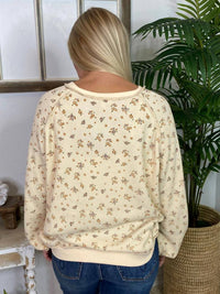 Easel Floral Thermal Top in oatmeal - women's long sleeve top - detail view