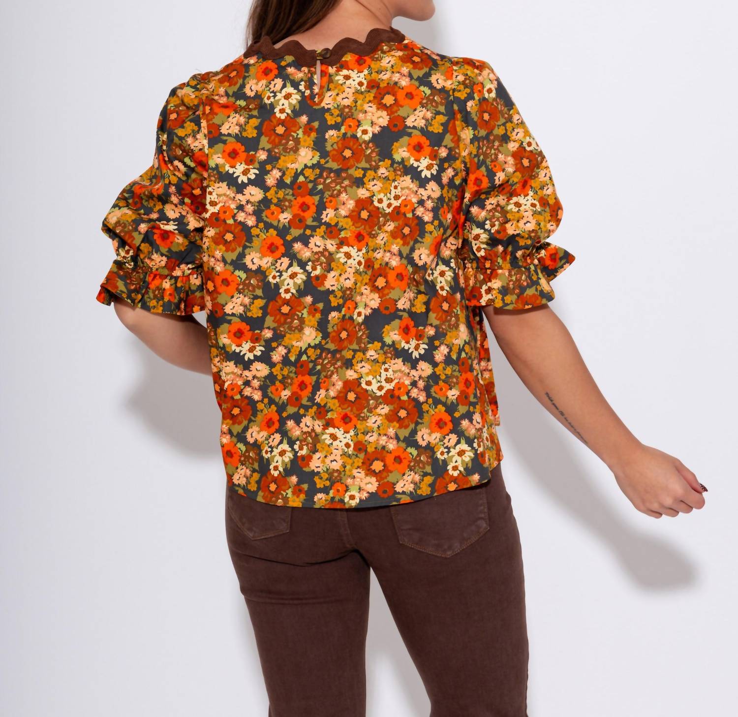 Ivy Jane Autumn Bloom Peplum Top in orange - women's blouse - alternate view