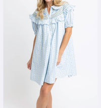 Karlie Floral Stripe Peter Pan Stitch Dress in blue - women's dress
