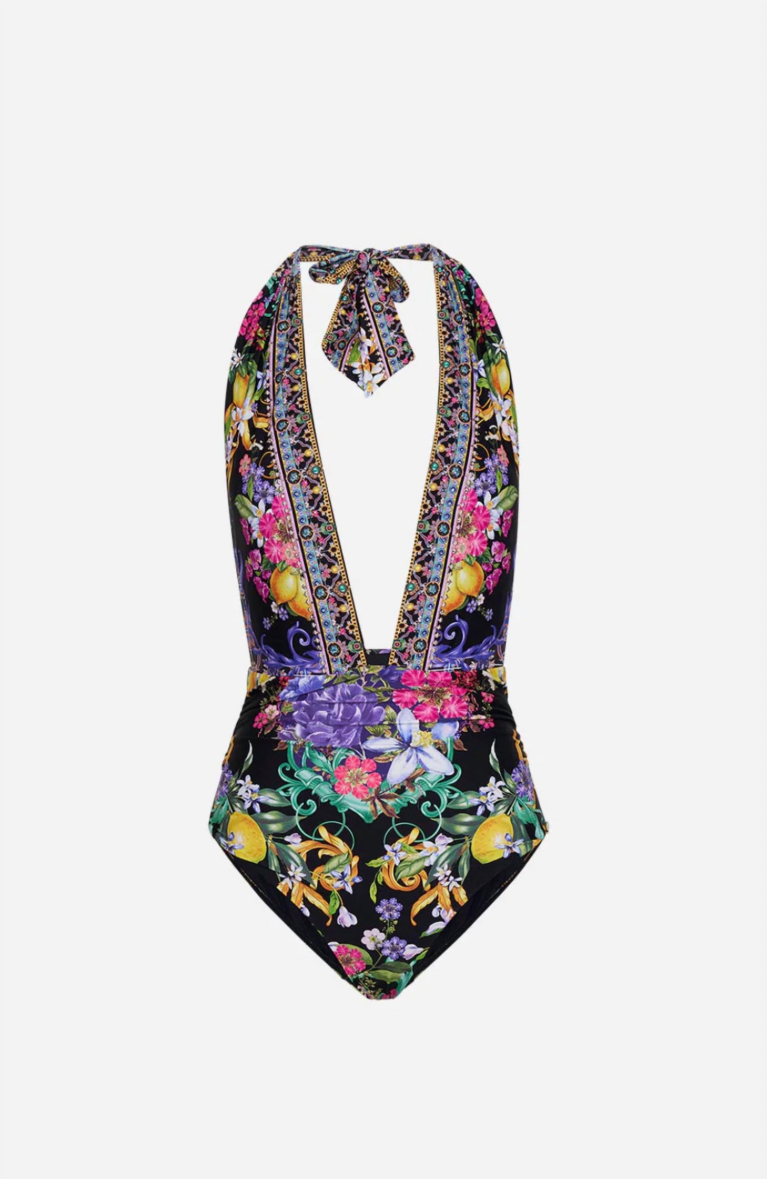 Camilla - Plunge Neck Halter One Piece