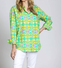 APNY Boyfriend Button-up Shirt in lime green multi - women's shirt