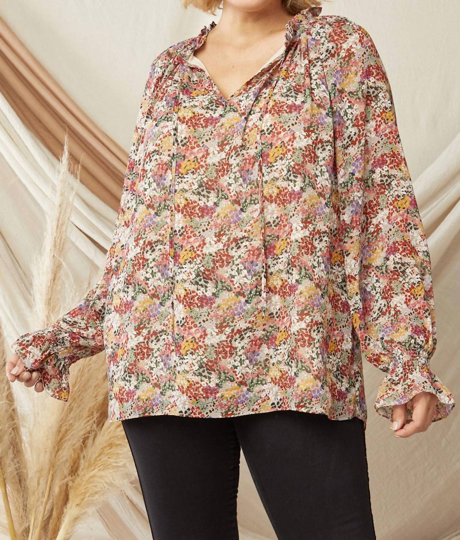 Entro - Ruffle Detail V Neckline Blouse