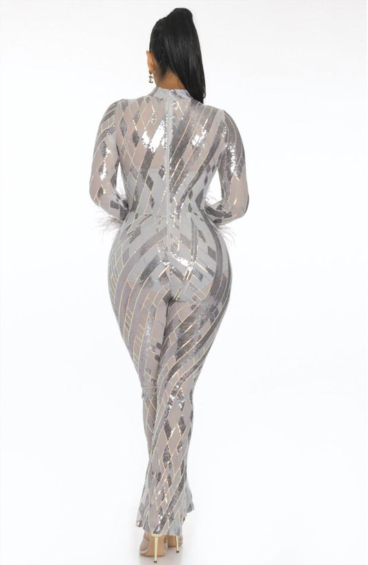 Banjul - LONG SLEEVE SEQUIN JUMPSUIT