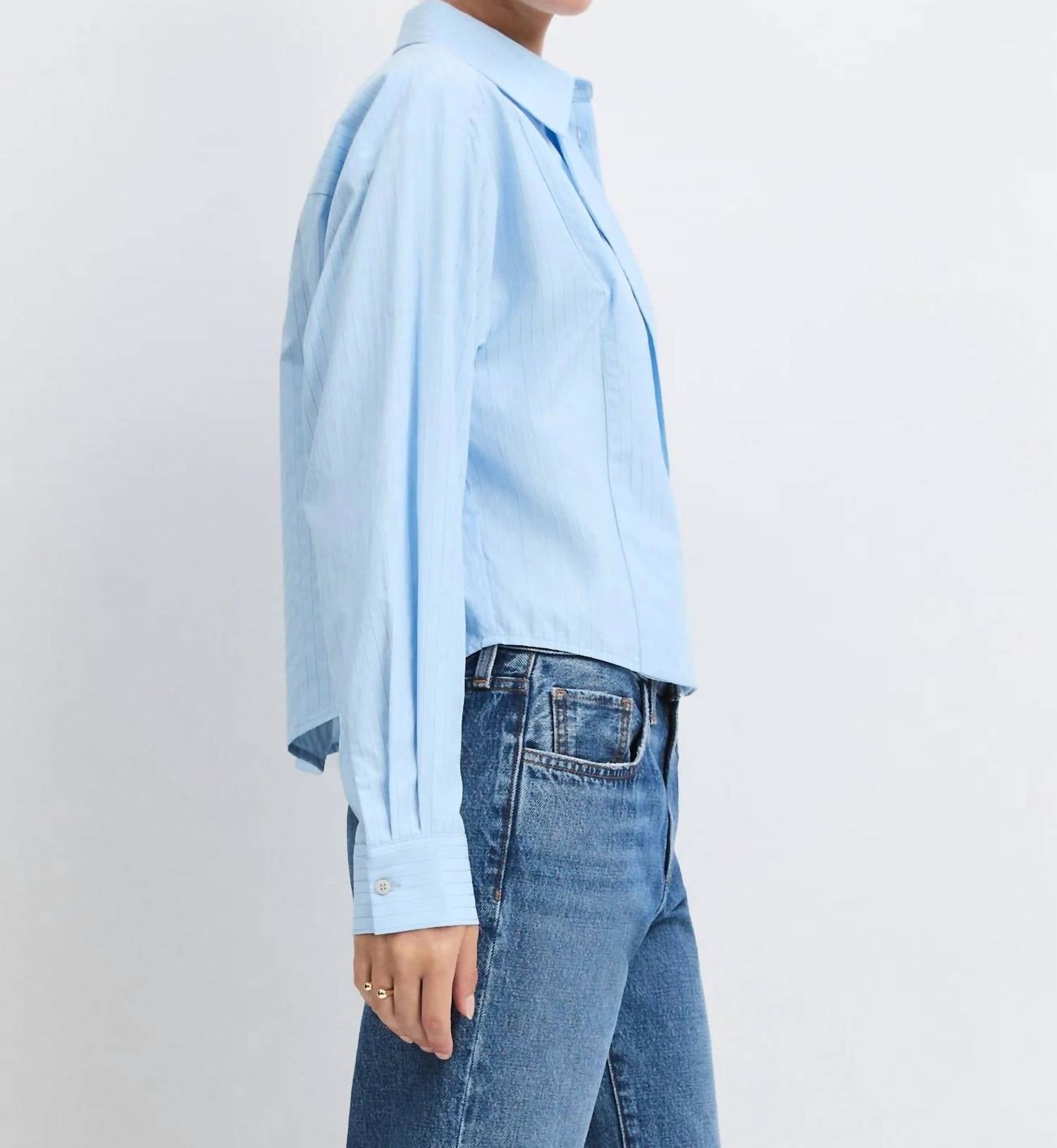 Favorite Daughter Jenni Long Sleeve Top in light blue stripe - women's shirt - view 4