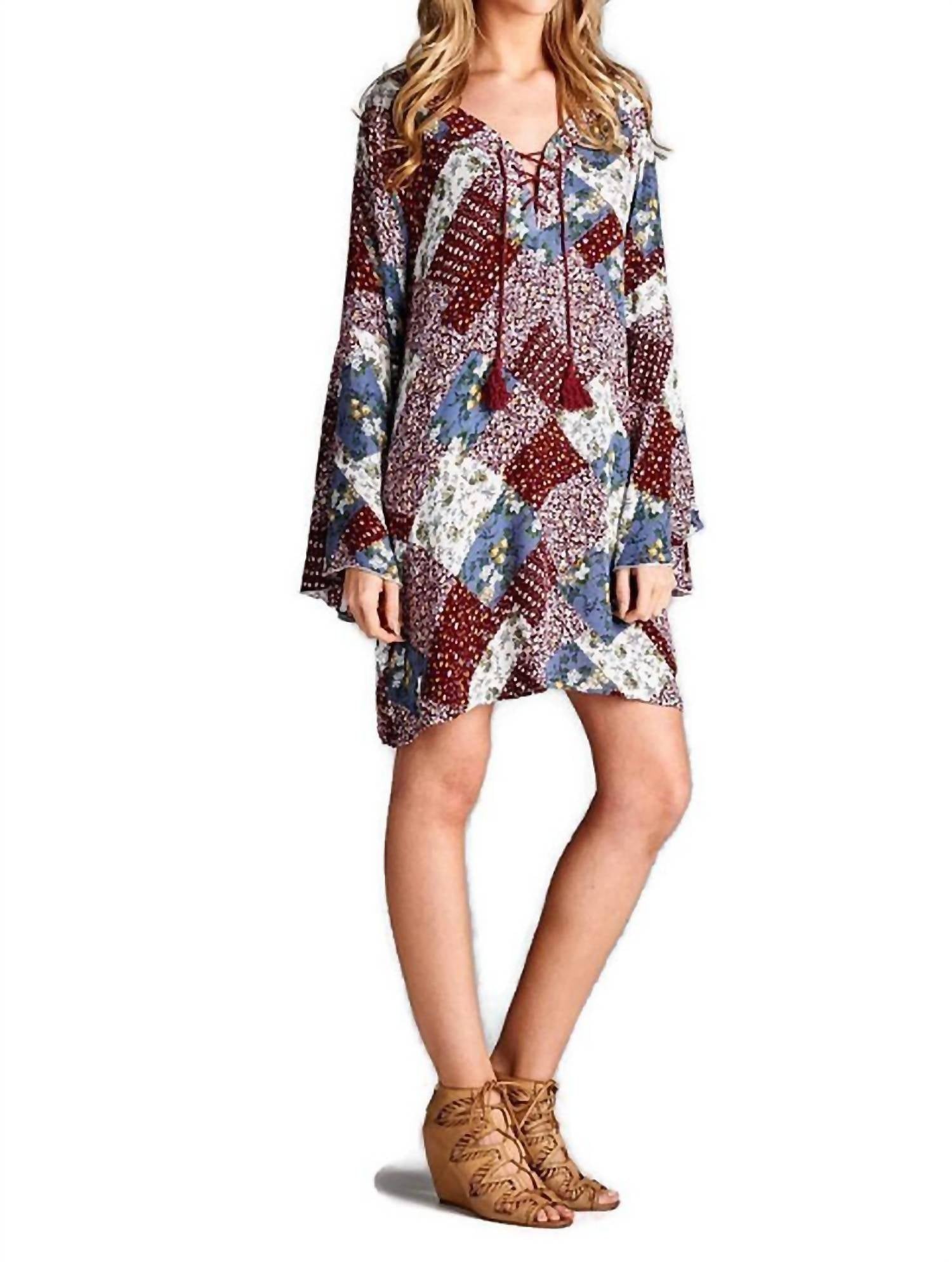 Velzera - Floral Patchwork Print Mini Dress