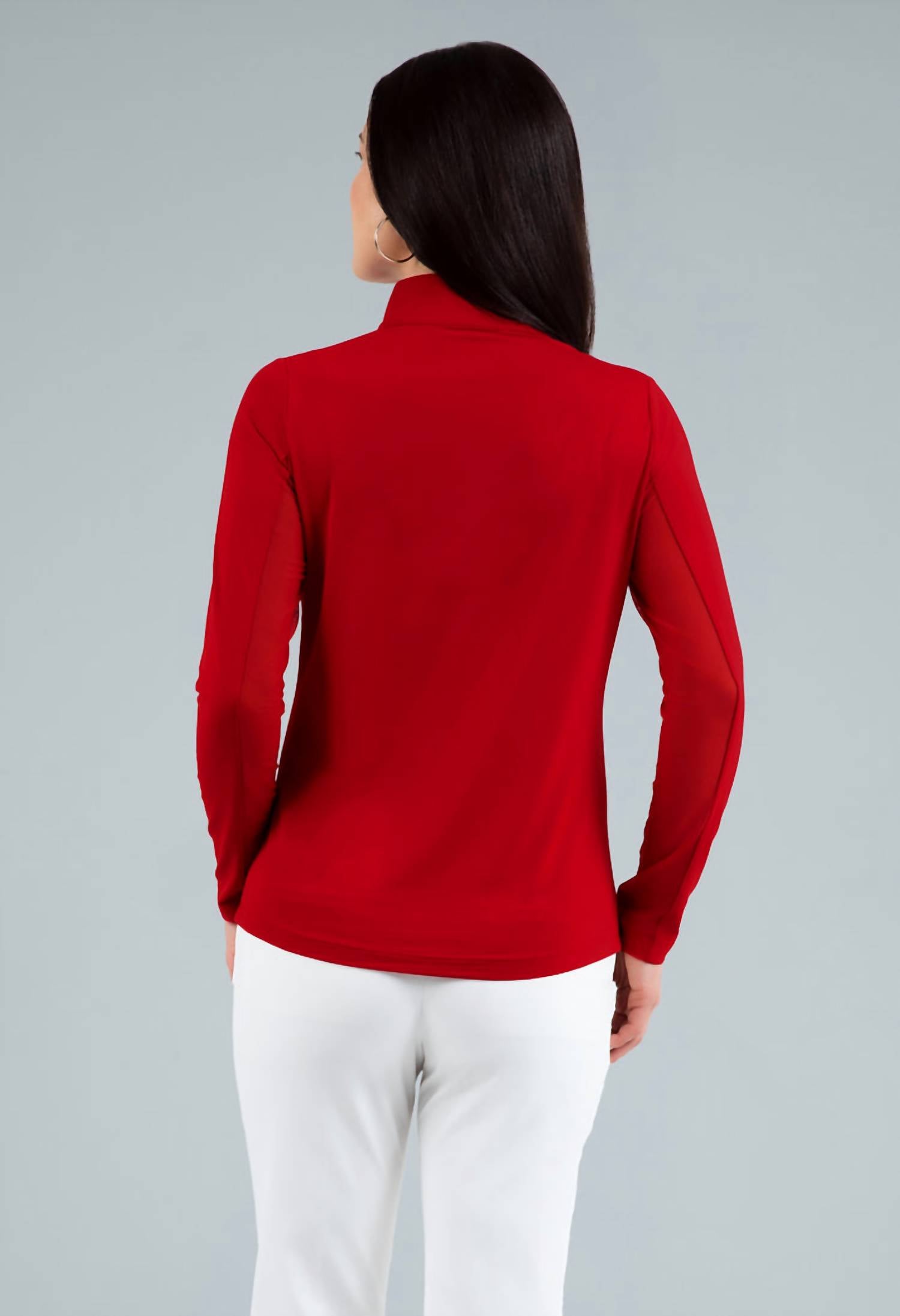 Ibkul - Zip Mock Neck Solid Top