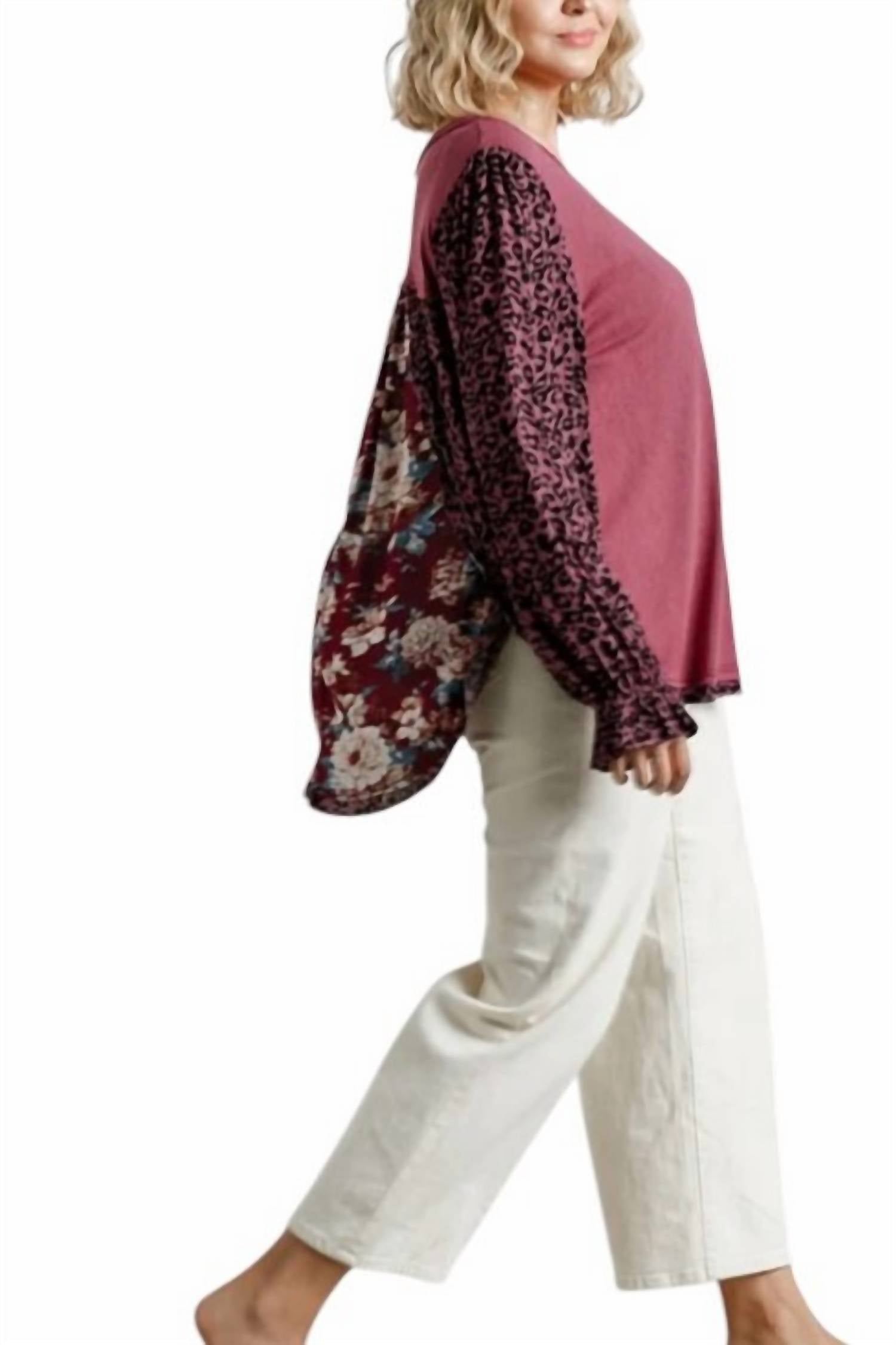 Umgee - Mixed Print Puff Sleeve Top