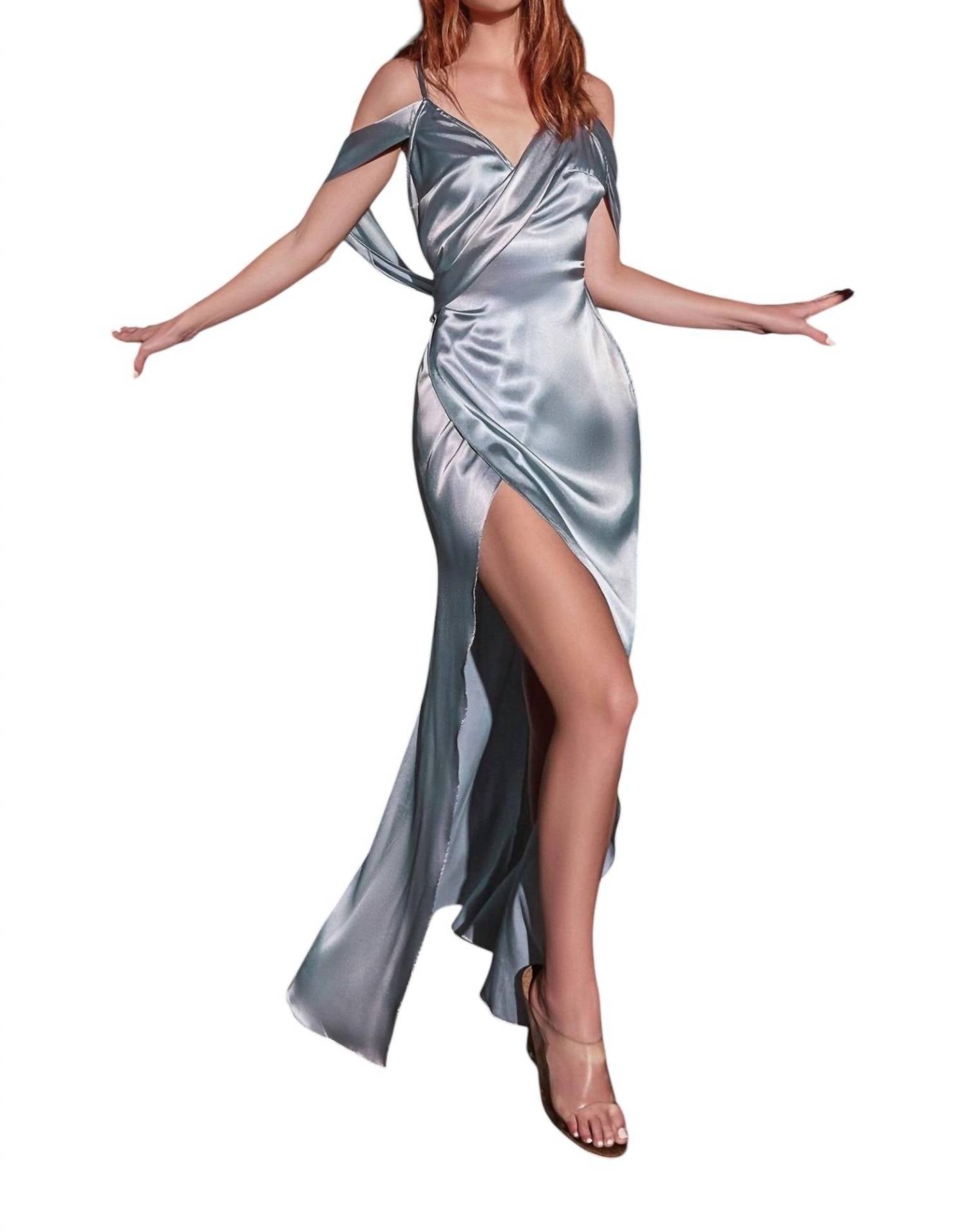 Ladivine Cold Shoulder Wrap Style Dress in dusty blue - women's dress