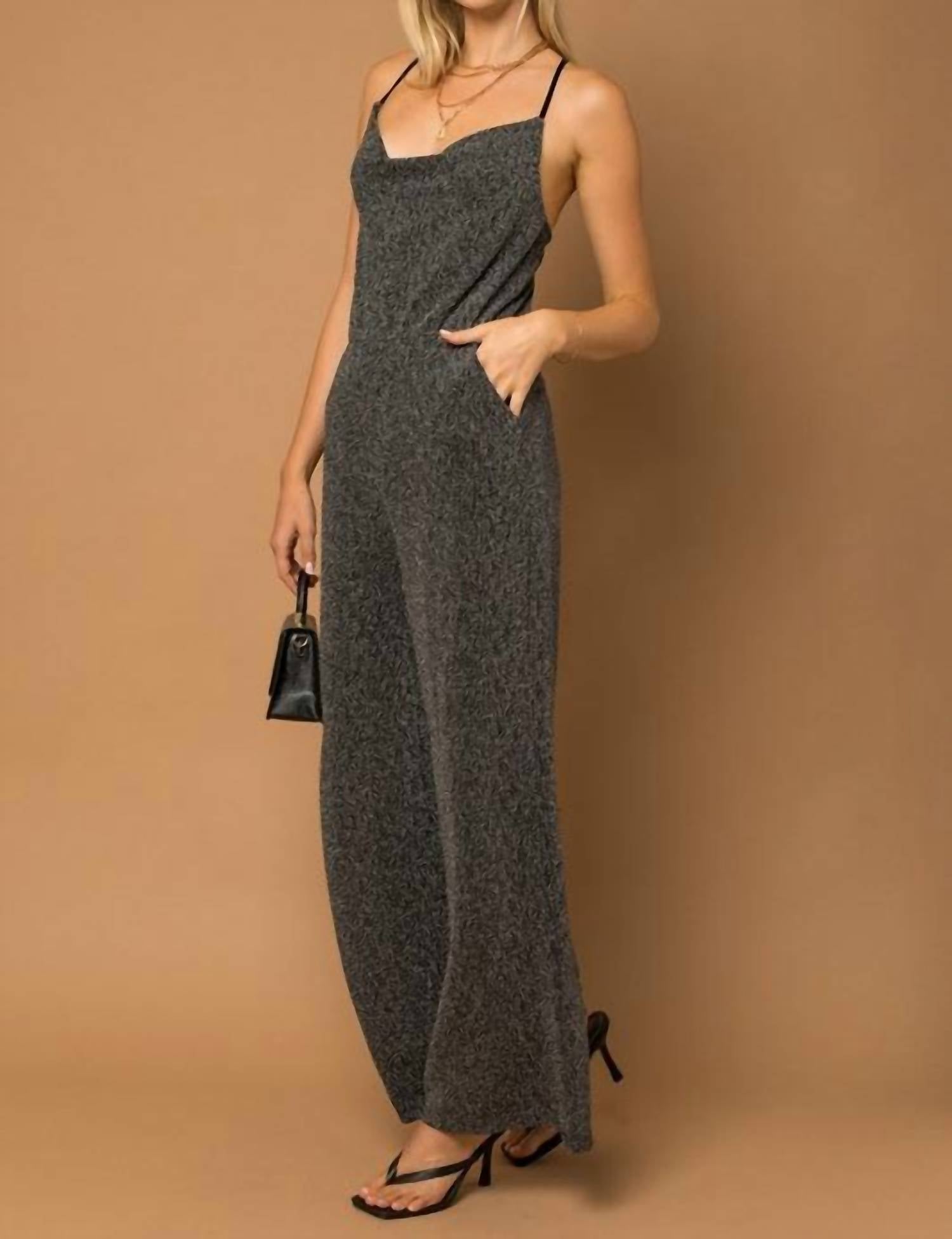 Metallic Cowl Neck Jumpsuit