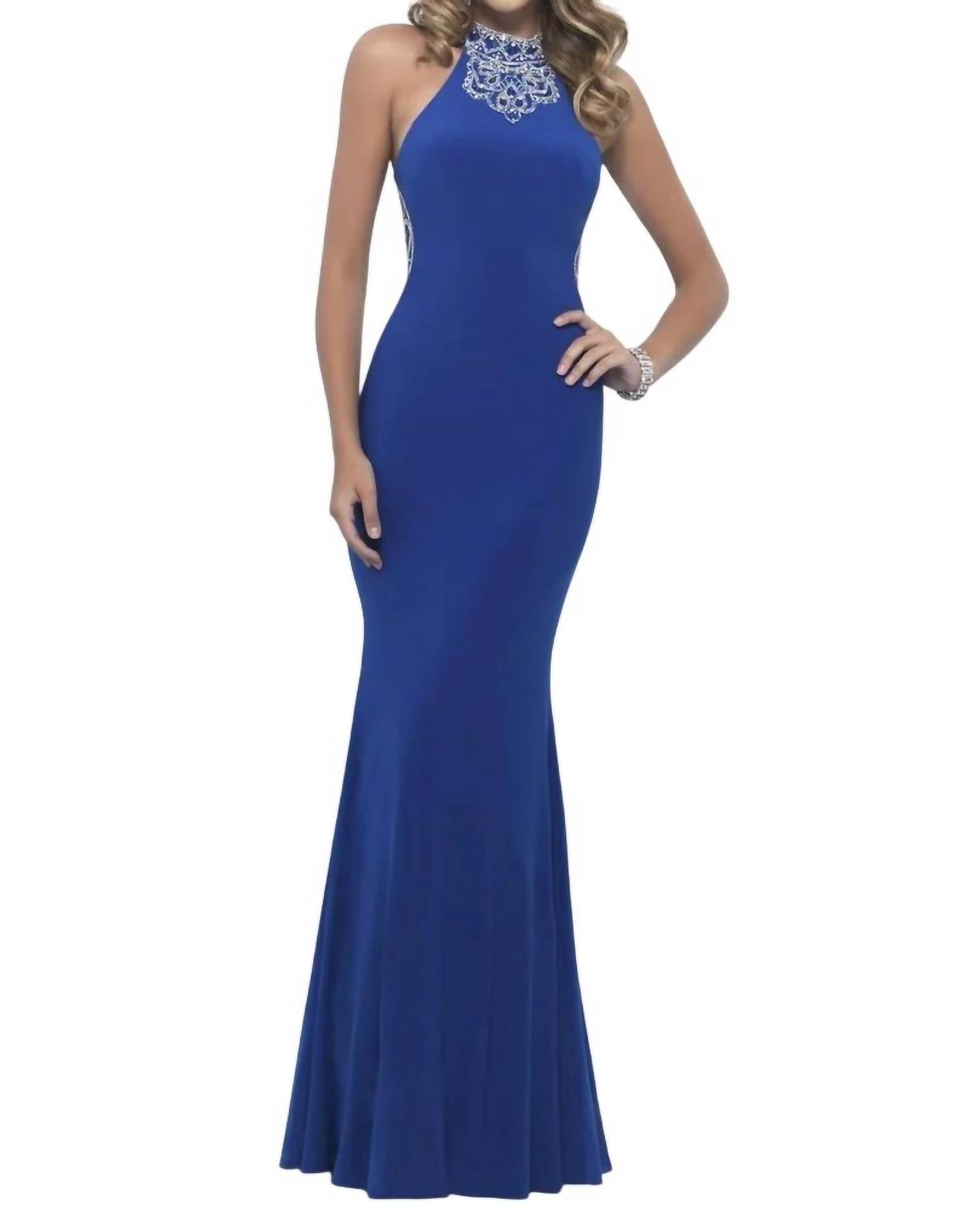 Blush Prom - Bejeweled High Halter Sheath Gown