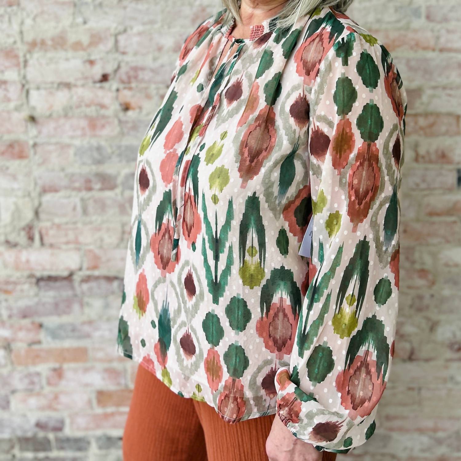 TRIBAL Puff Sleeve Blouse in beige - women's blouse - detail view