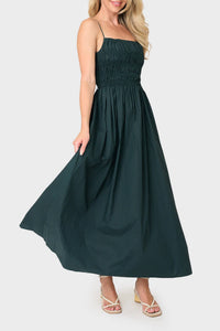 Moon River - Sleeveless Square Neck Shirred Tie Back Midi Dress