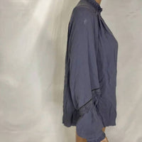 Go by Go Silk Women's Go Free Ruffle Silk Blouse in dusty blue - women's blouse - detail view