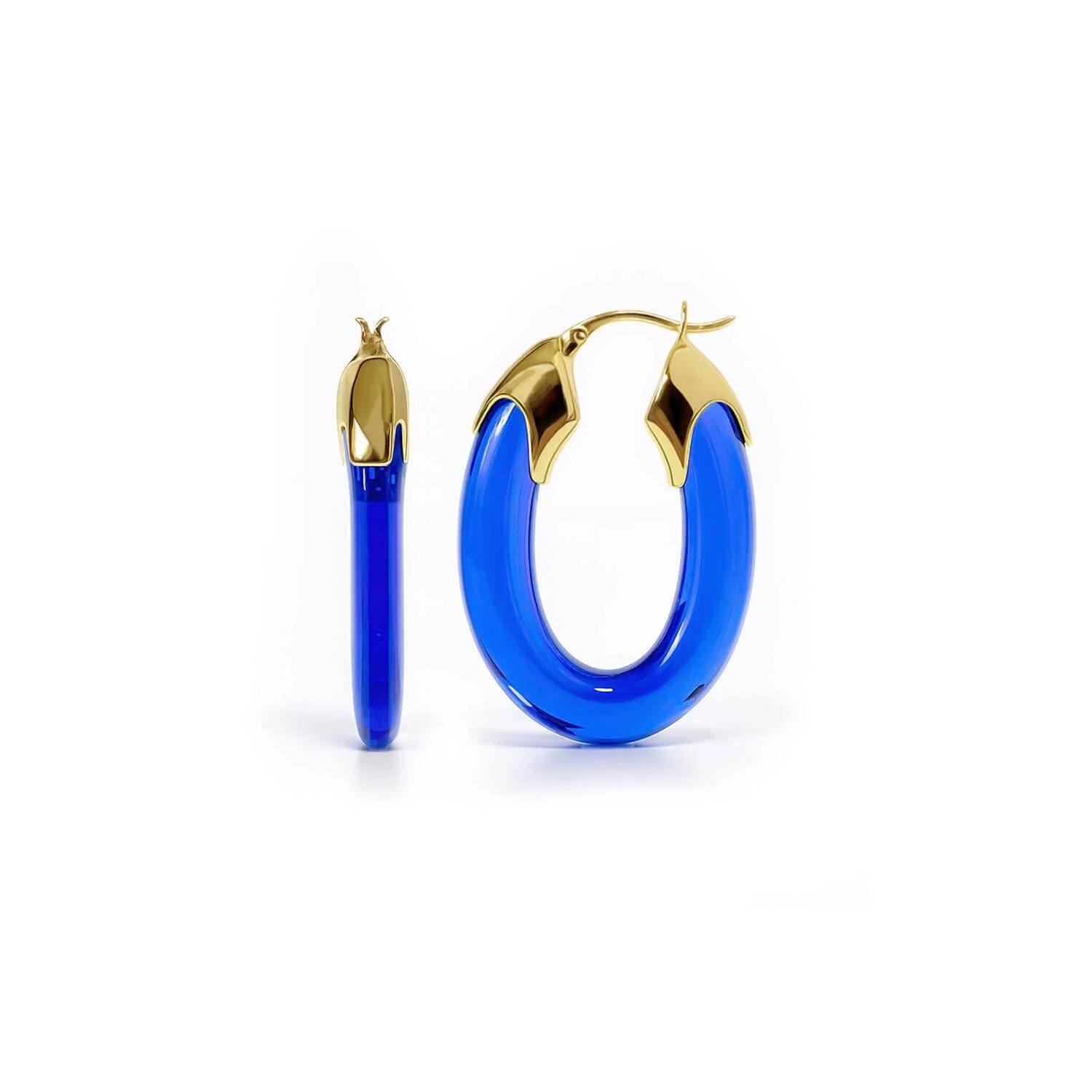 Gold & Honey - Women's Carved Oval Lucite Birthstone Hoop Earrings