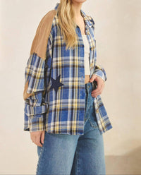 SAGE+FIG Skylar Star Patchwork Plaid Flannel Shirt in blue - women's shirt - view 4