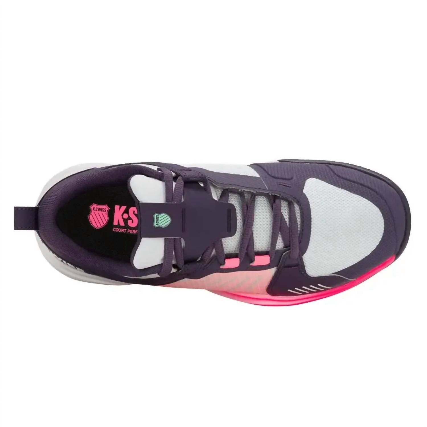 K-Swiss Women's Ultrashot Team Tennis Shoe in purple plumeria white neon pastel pink - women's shoe - alternate view