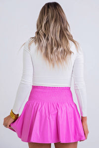 Karlie Solid Pleather Skort in bubble gum pink - women's shorts - detail view