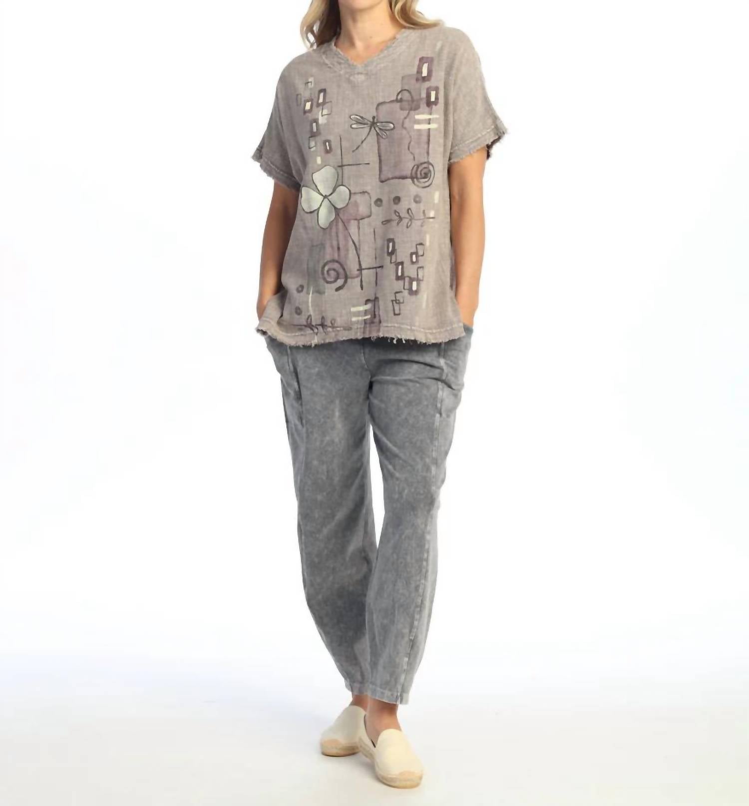 Jess & Jane - Mineral Washed Gauze Short Sleeve Top