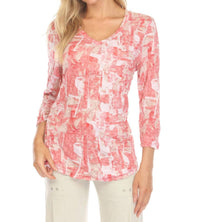Carine - 3/4 Length Sleeves V-neck Top